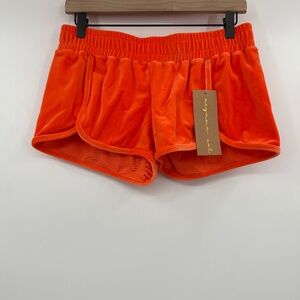 Niyama Sol Shorts Women Medium NEW Orange Velour Elastic Pull On Comfy Retro 90s